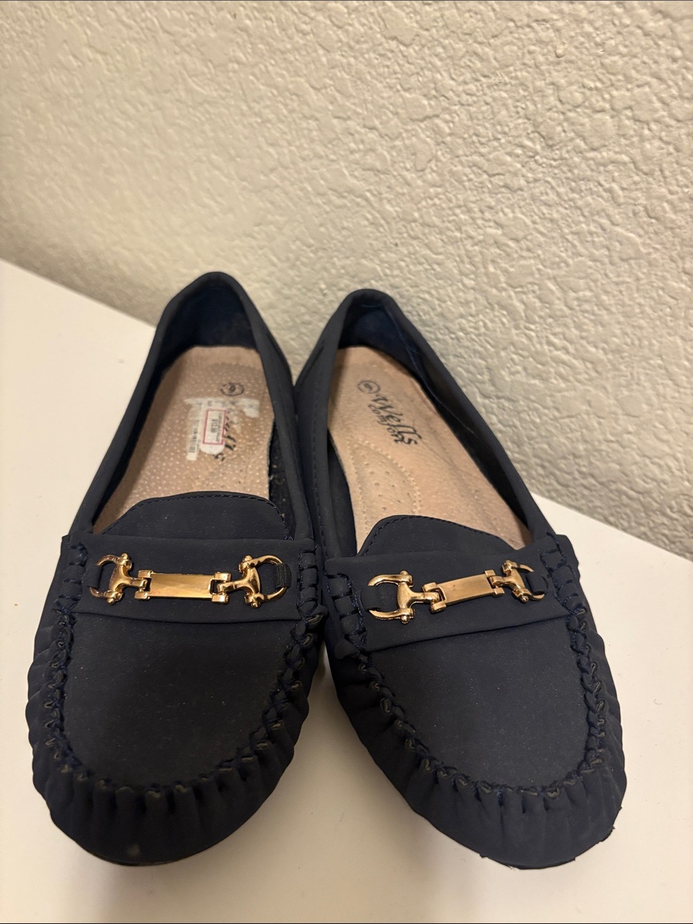 & Other Stories Navy Loafers with Gold Horsebit